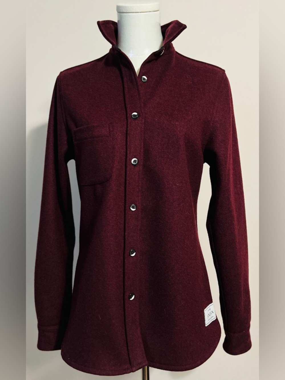 ANIAN Maroon Button-Up Wool Shacket